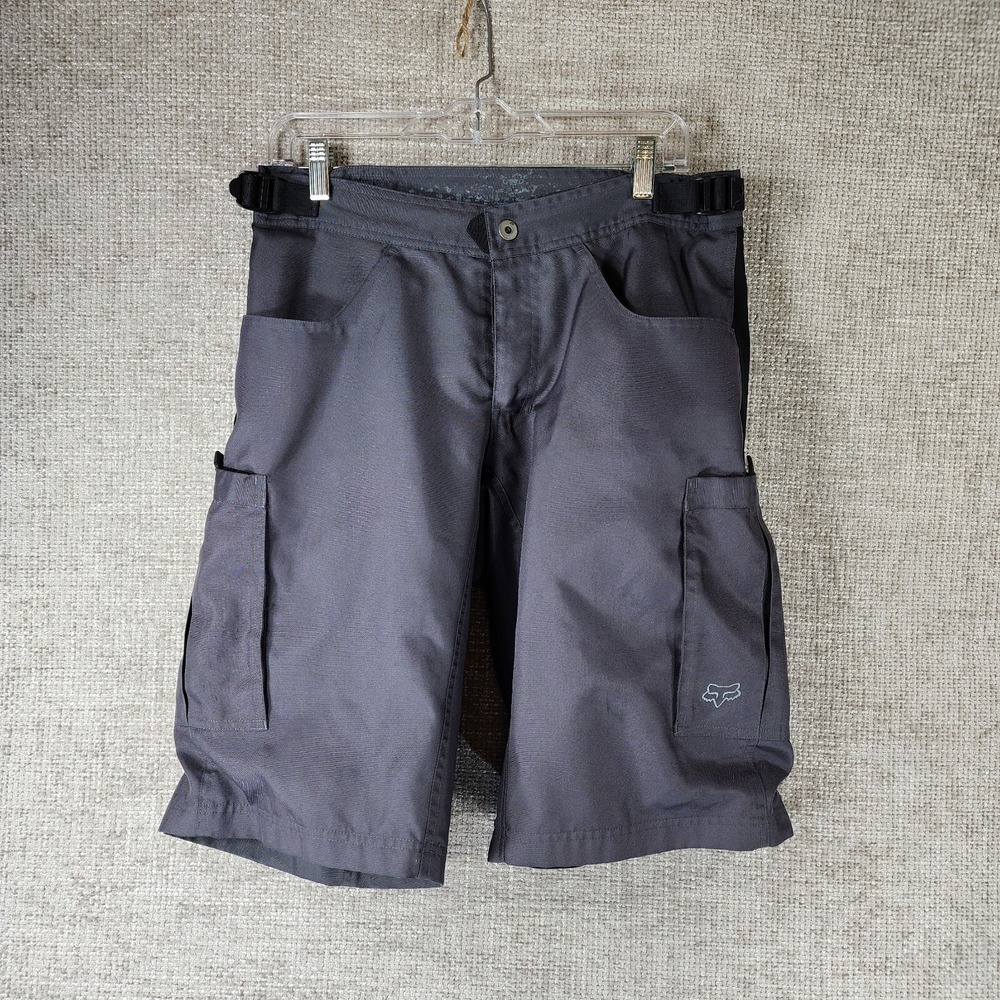 Fox Racing Cargo Shorts Mens 32 Gray Black Cycling Moto Adjustable Waist